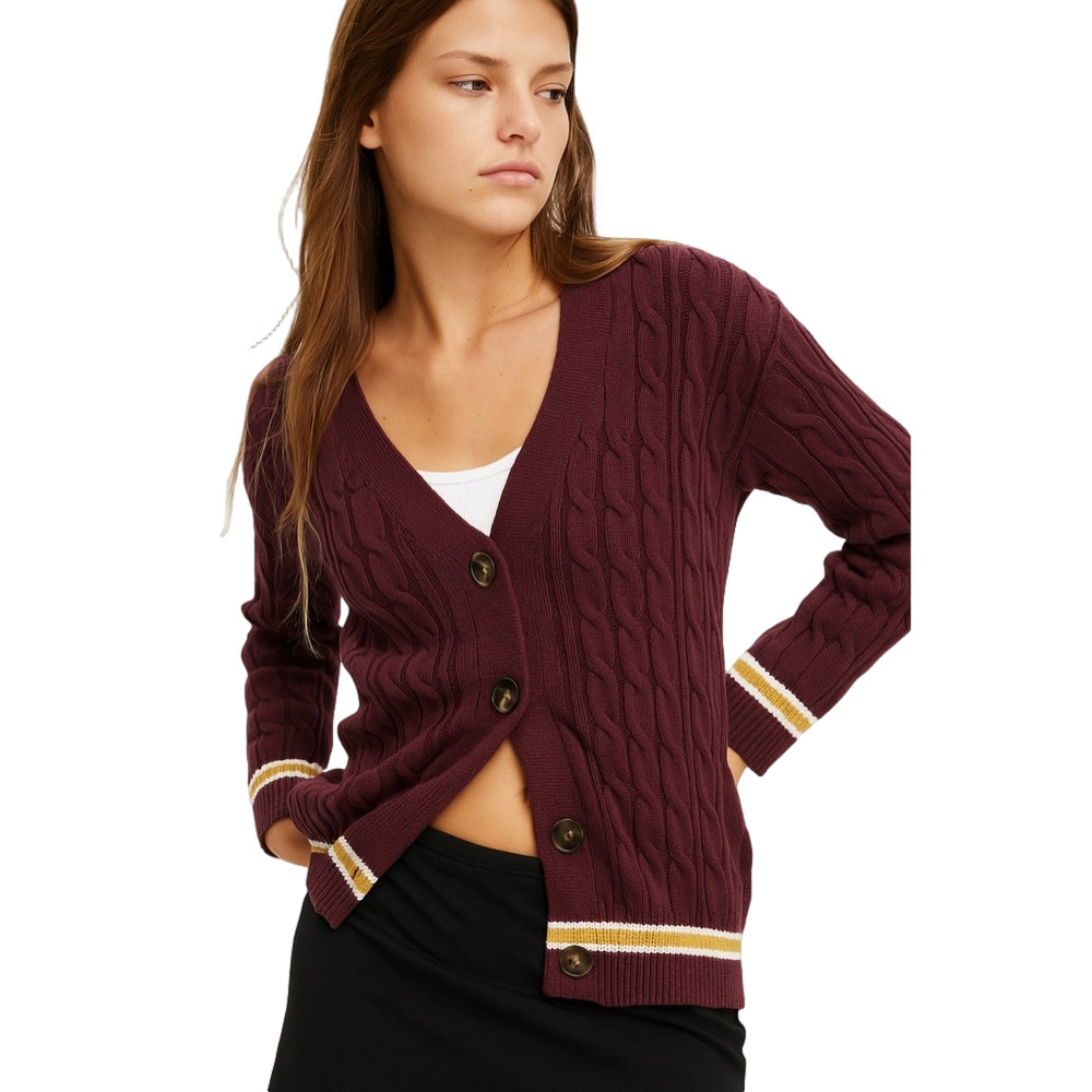 📚 Cotton On Varsity Cable Knit Cardigan Sweater | Women’s Size XL